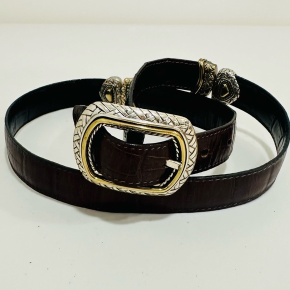 BRIGHTON Marcus Two Tone Reversible Leather Belt Size 30 Brown Black Western - Picture 3 of 12